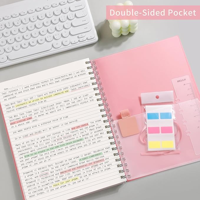 AHGXG Spiral Journal Notebook - College Ruled Notebook 8.5" x 11", 300 Pages Thick Journal for Women, 100GSM Thick Paper, Plastic Hardcover A4 Journal for Writing Work School Supplies, Pink