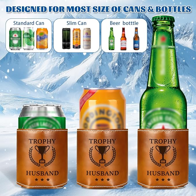 Funny Gifts for Husband Men,Christmas Gifts for Dad from Daughter,White Elephant Gifts for Adults,Mens Birthday Gag Cool Retirement Gifts for Him,Leather Can Cooler Sleeve Holder for Soda