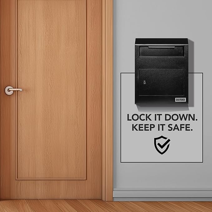 Drop Box Deposit Safe 12 x 4 x 15” Heavy Duty Steel Wall Mount Mailbox for Mail, Letters, Checks, Keys, Cash and more for Home, Office & Commercial Use (W500) (Black)