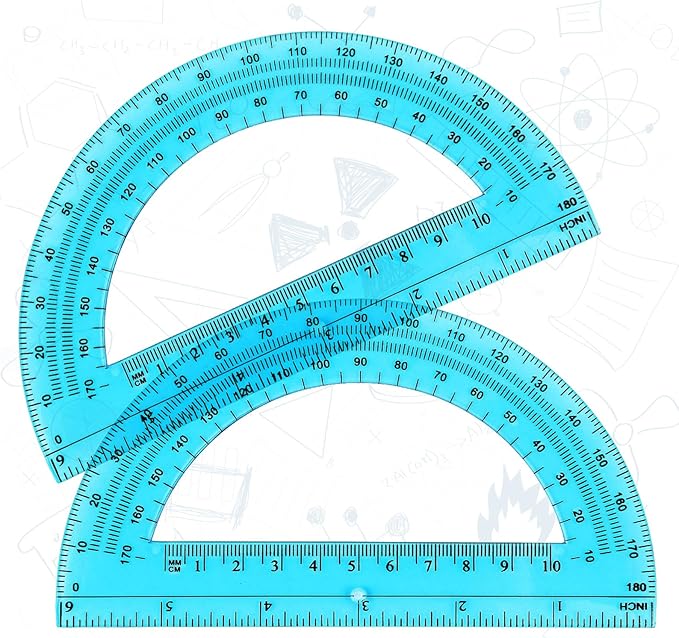 Zonon 2 Pcs 6 Inch Plastic Protractor Math Protractors 180 Degrees Angle Measurement, Translucent for Geometry Classroom Kid Student School Office Supplies(Blue)