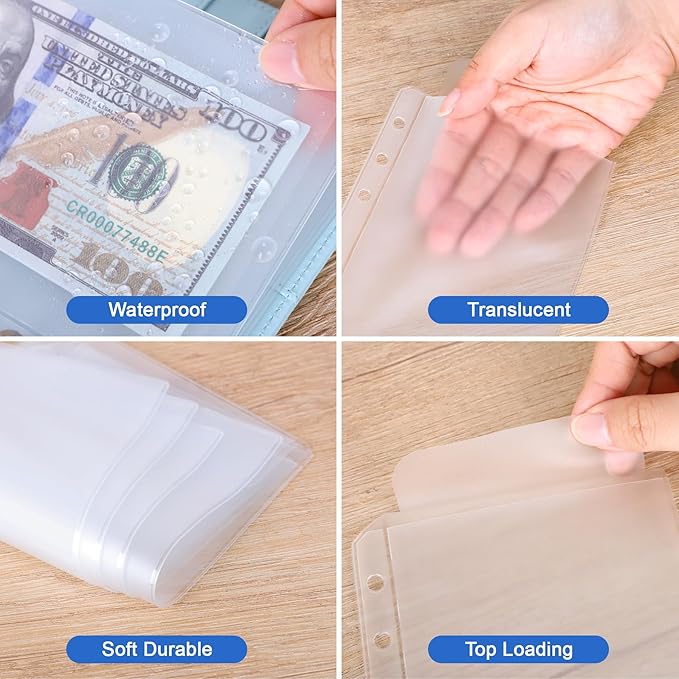 Antner 12PCS A6 Binder Pockets 6-Hole No Zipper Budget Cash Envelopes for Money Organizer, Zipless A6 Planner Inserts Cash Stuffing Envelopes Binder Pouches Folders Loose Leaf Filling Document Bags