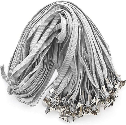 Beebel Lanyard 100 Pack Gray Badge Lanyards Flat Lanyards Round 32" with Badge Clip