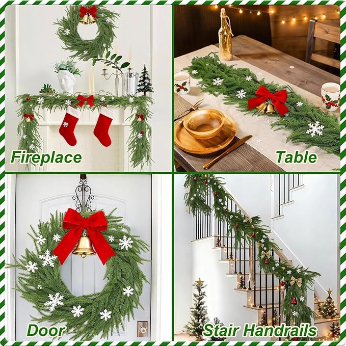 2 Pcs Christmas Norfolk Pine Garland, 6 FT Real Touch Norfolk Pine Garland Ornament, Christmas Artificial Greenery Cedar for Holiday Mantle, Table, Fireplace, Stair, Indoor, Outdoor Xmas Decorations