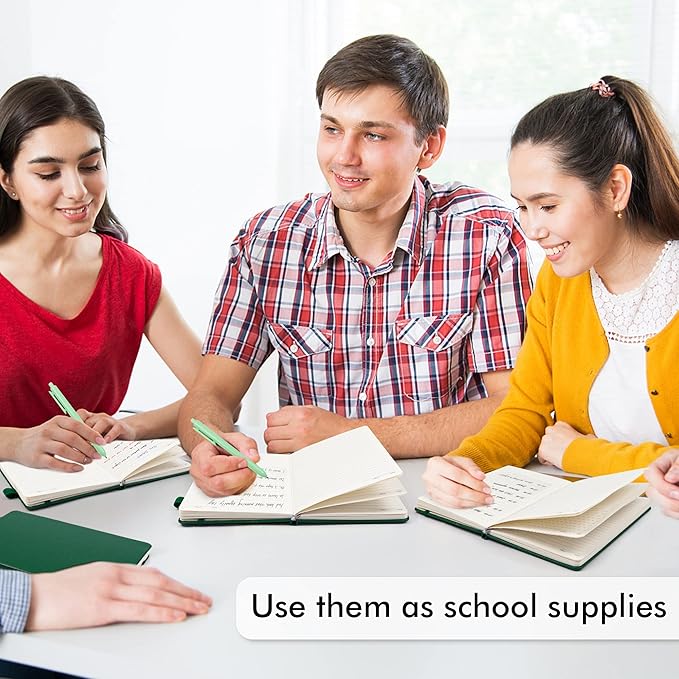 feela 5 Pack Journal Notebook Bulk for School, Hardcover Business Notebooks Classic Ruled Lined Journals with Pen Holder for Work Note Taking, with 5 Black Pens, 120 GSM, 5.1”x8.3”, A5, Dark Green