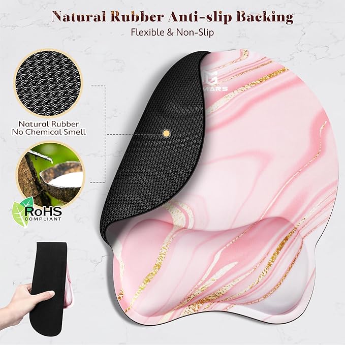 Gimars Ergonomic Mouse Pad Wrist Support, Upgrade Enlarge Superfine Fibre Soft Smooth Keyboard Wrist Rest, Comfortable Memory Foam Wrist Rest for Pain Relief, Computer, Gaming, Office, Pink Golden