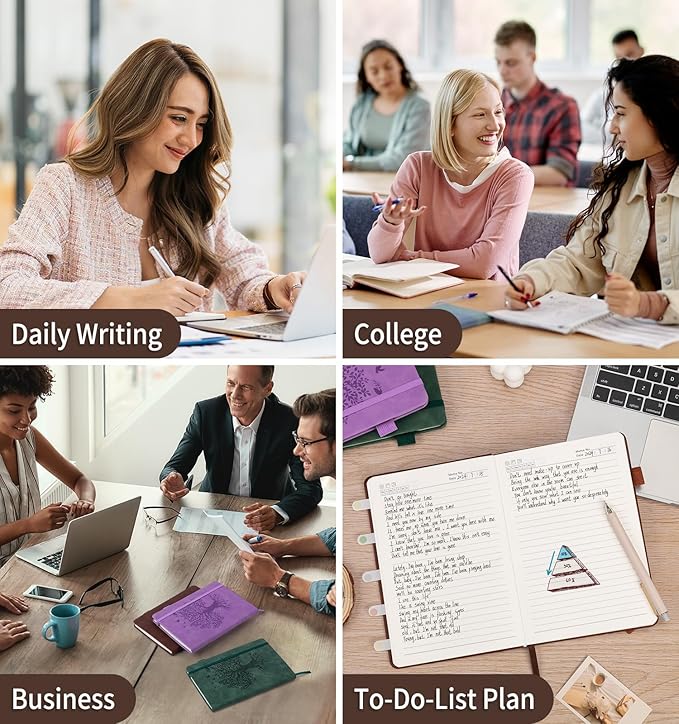 Lined Journal Notebook for Women Men, B5 Hardcover Leather Journals for Writing, 200 Pages Thick Paper, Daily Journal Notebook for Work, School, Note Taking, Business, Travel, College Ruled