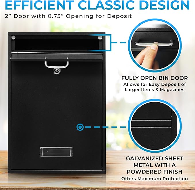 Wall Mounted Locking Vertical Dropbox Mailbox - Safe and Secure (Large) | Made with Galvanized Steel (Light Gray)