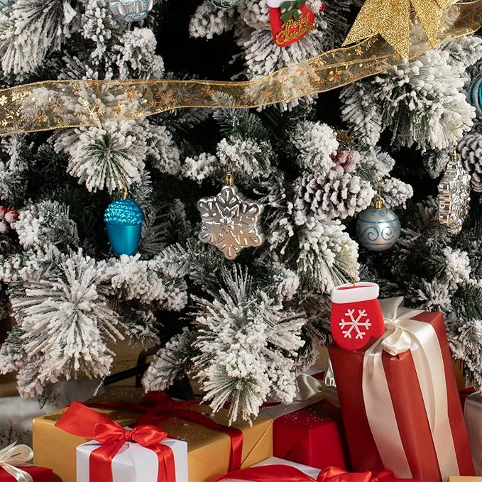 Light Blue and Silver Christmas Ornaments Set, Assorted 110Pcs Balls Ornaments for Xmas Tree, Shatterproof Plastic Baubles Hanging Decorations for Holiday/Party/Wedding