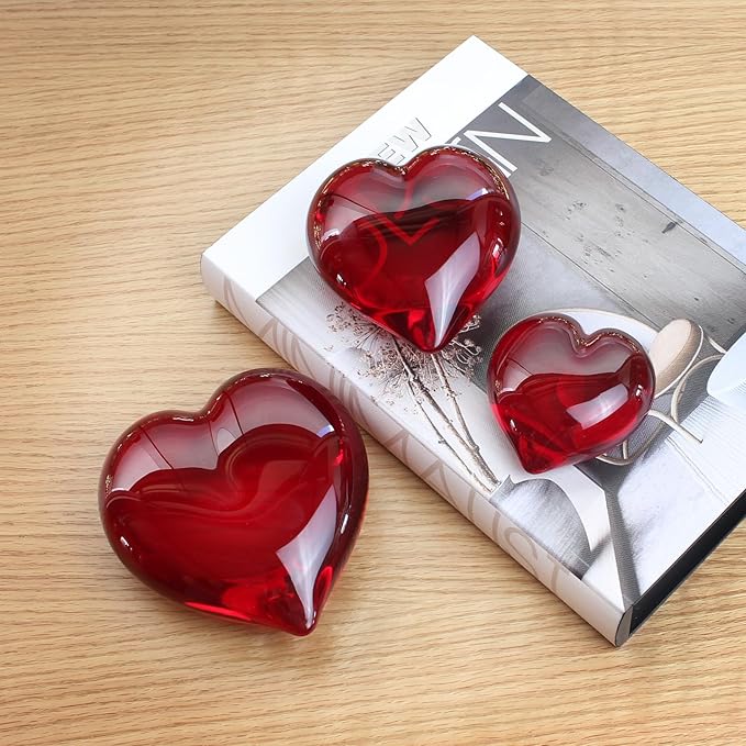 Ca D Oro Big Red Heart Glass Paperweight Hand Blown Murano-Style Art Glass