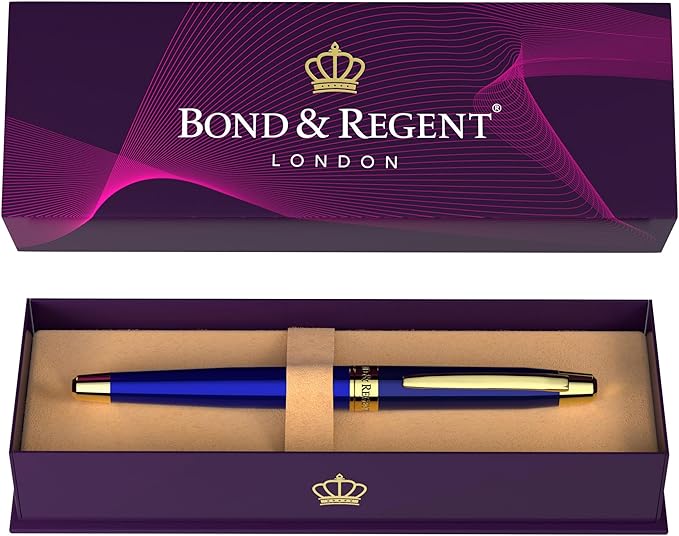 Bond & Regent Royal Blue & 24 Karat Gold - Certified Luxury Grade Rollerball Pen | Nice Gift for Men & Women