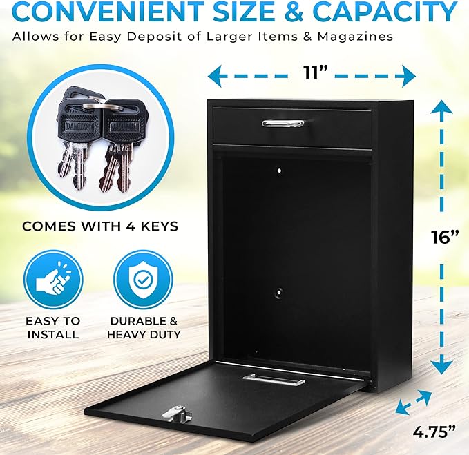 Wall Mounted Locking Vertical Dropbox Mailbox - Safe and Secure (Large) | Made with Galvanized Steel (Light Gray)