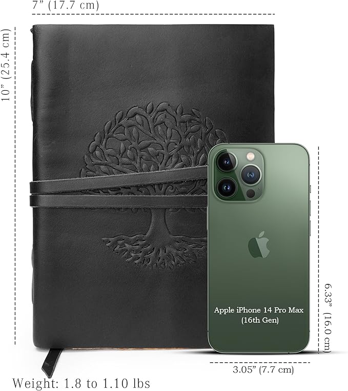 LUXEORIA Tree Of Life Leather Journal for Women and Men, Handcrafted Leather Journal for Writing Womens, Sketchbook, Travel Diary with Unlined Deckle Paper, Black 7x10