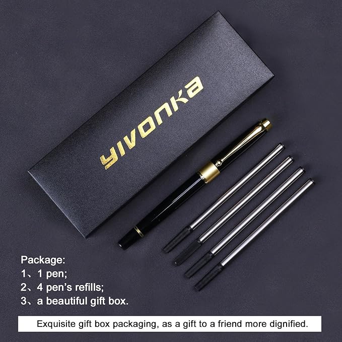 YIVONKA Ballpoint Pen Black Refill,Luxury Ballpoint Line width 0.5mm,Best Ball Pen Gift Set for Men & Women Professional Executive,Office,Nice BallPens Classy Gift Box (Black)