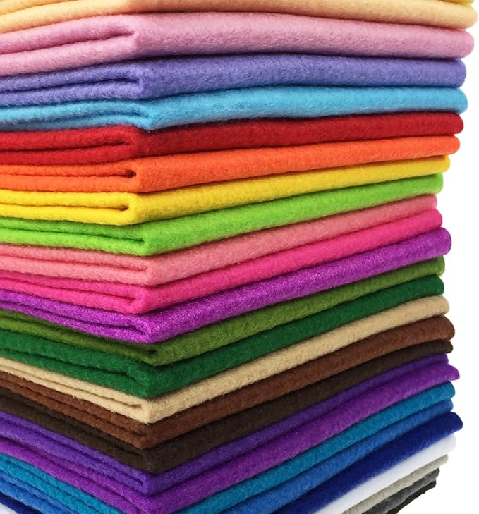 flic-flac 28pcs 8 x 8 inches (20cmx20cm) 1.4mm Thick Soft Felt Fabric Sheet Assorted Color Felt Pack DIY Craft Sewing Squares Nonwoven Patchwork