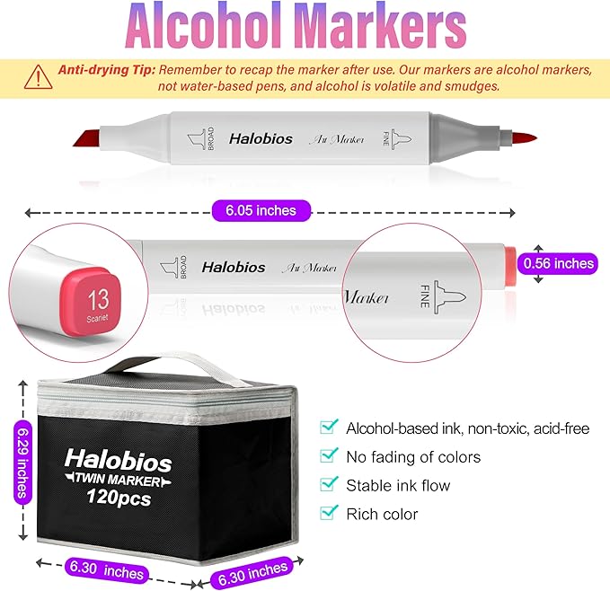 120 Colors Alcohol Markers Set, Dual Tip Fine & Chisel Drawing Markers Alcohol Marker with Case, Marker for Adults Kids Coloring Artists Drawing Sketching Card Making and Illustration