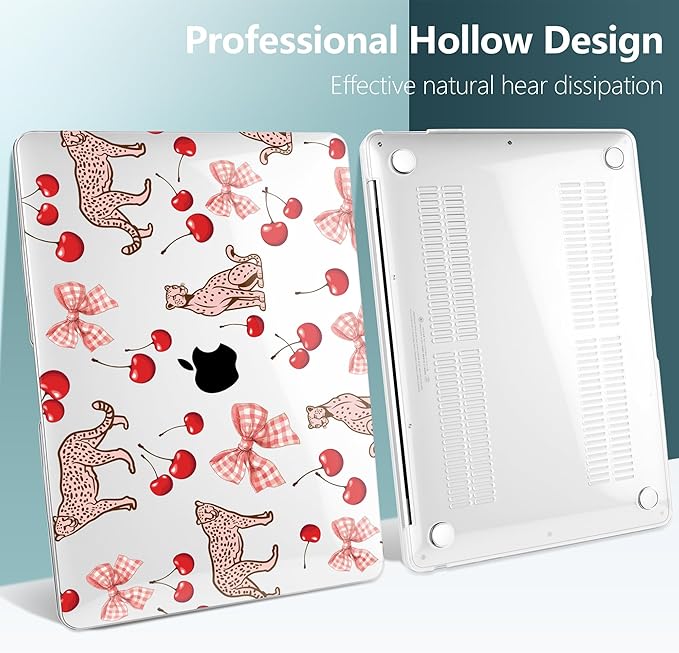 DONGKE for MacBook Air 13 Inch Case 2021-2018, Compatible with A2337 M1 A2179 A1932 Support Retina Display & Touch ID, Hard Shell Plastic Cover with Keyboard Skin - Cheetah Cherry