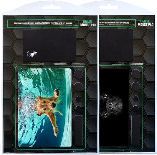 Mouse Pad Adhesive Bottom - Sticks to Any Surface - Portable - Webcam Covers and Screen Cleaner Included (2 Pack - Dog Set)