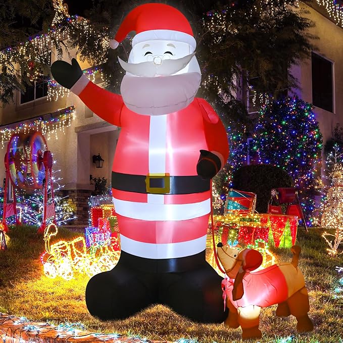 8FT Christmas Inflatable Santa Claus and a pet for Holiday Decoration, Giant Santa with Built-in LEDs,Xmas Blow-Up Decor for Indoor Outdoor Yard Graden Party Holiday Lawn