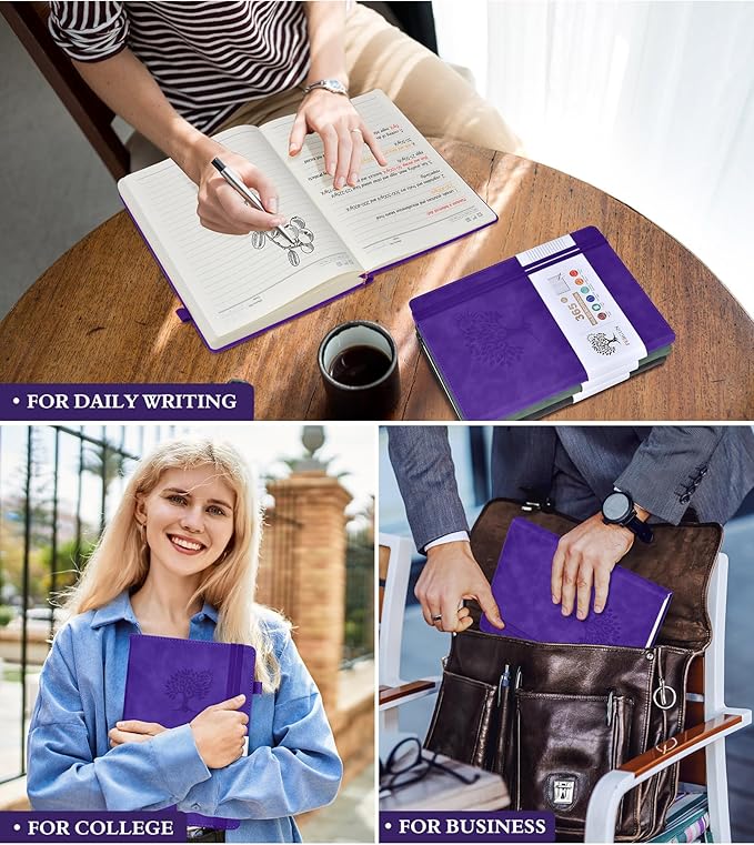 A4 Lined Journal Notebook，365 Page Large Leather Journals for Writing Women Men，Hardcover Notebook with 100Gsm Thick Pages for Travel，Work，School，College Ruled, Daily Diary (8.5" x 11.4")