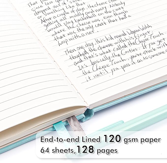 feela 5 Pack Notebooks Journals Bulk, Hardcover Notebook Classic Ruled Lined Journals with Pen Holder for Women Girls School Business Supplies, with 5 Black Pens, 120 GSM, 5.1”x8.3”, A5,Sky Blue