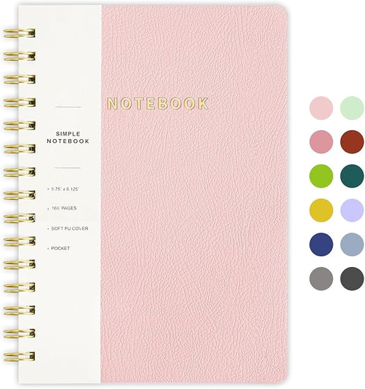 Lined Spiral Notebook College Ruled A5 Journal Book for Note Taking, 160 Pages Writing Journal for Office and Home School Supplies 5.75 x 8.125 inch - Pink
