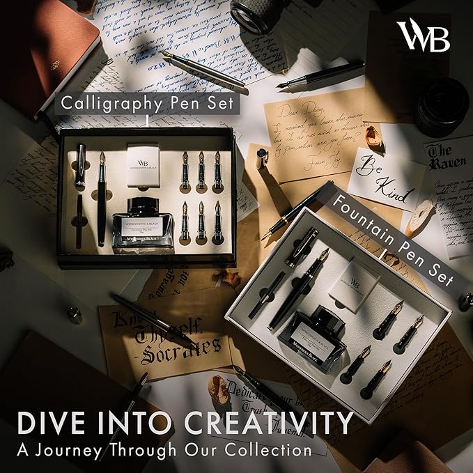 Wordsworth & Black Fountain Pen Gift Set, Includes Bottle, 6 Cartridges, Refill Converter, 4 Replacement Nibs, Premium Package, Journaling, Calligraphy, Smooth Writing Pens [Green Chrome]