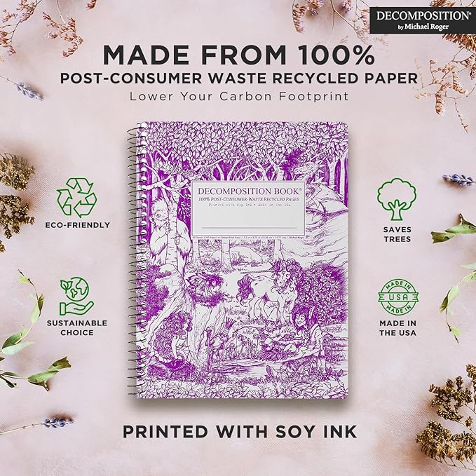 Decomposition Fairy Tale Forest College Ruled Spiral Notebook - 9.75 x 7.5 Journal with 160 Lined Pages - 100% Recycled Paper - Cute Notebooks for School Supplies, Home & Office - Made in USA