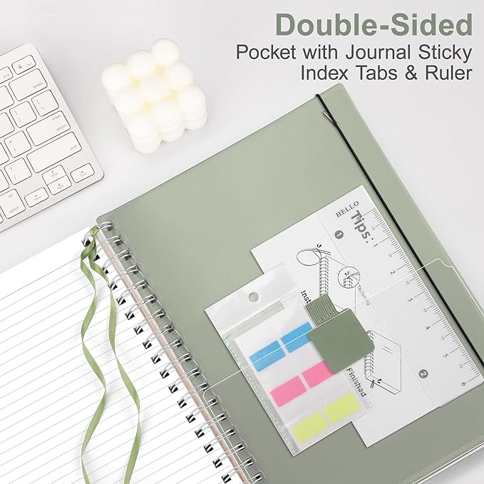 RETTACY Spiral College Ruled Notebook, 300 Pages, B5 Medium Size (7.4" x 10"), for School, Work, Writing, Journaling, 100 GSM Thick Paper, Flexible Plastic Cover (Light Green)