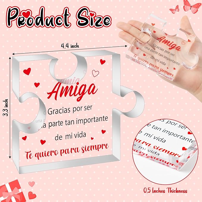Yopyame Spanish Friends Birthday Gifts - Regalos para Amiga Acrylic Puzzle Plaque Best Friendship Acrylic Desk Sign Te quiero para siempre Keepsake Paperweight in Spanish for Best Friend Birthday Gift
