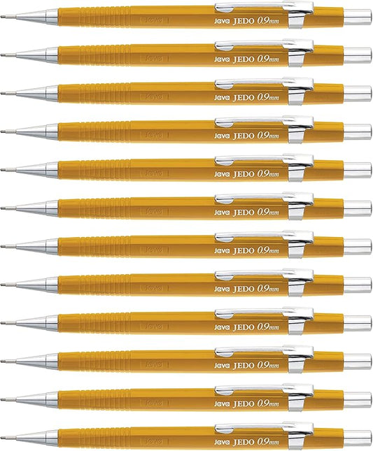 JAVAPEN 0.9mm Mechanical Drafting Pencils – 12-Pack, Heavy-Duty Lead, Comfortable Grip, Anti-Roll Hex Barrel, Built-in Eraser, Made in Korea