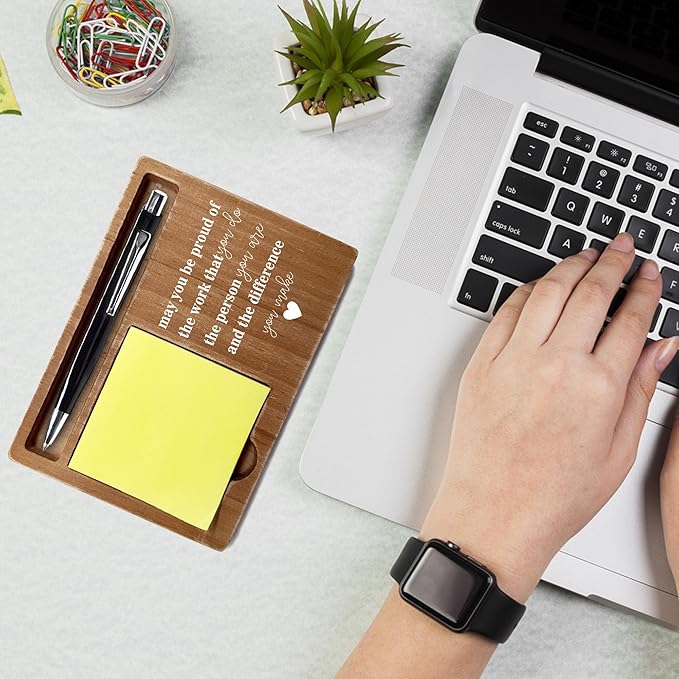 Wooden Desk Note Pen Holder, Inspirational Quote with May You Be Proud of, Motivational Decor for Office Home, Definition Work Gifts for Colleague Family Friends-A02