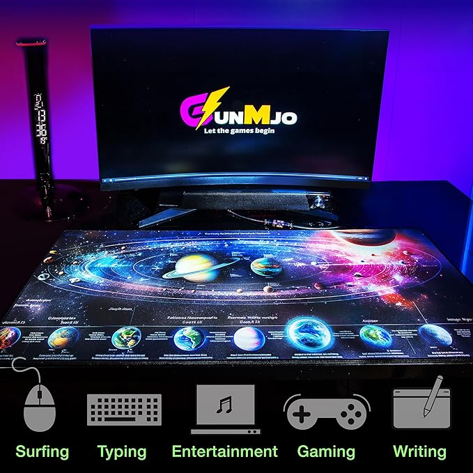 GUNMJO Astronaut Extended Gaming Mouse Pad, Ultra-Smooth Surface for Pixel-Precise Mouse Control, Durable Anti-Fray Stitching, Non-Slip Rubber Base, for Gamer, Office & Home, Light & Portable