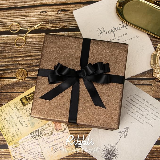 Ribbli Black Satin Ribbon 5/8 inch x Continuous 25 Yards,Double Faced Satin Use for Craft, Gift Wrapping, Christmas Ornaments, Hair Bows, Bouquet Bows