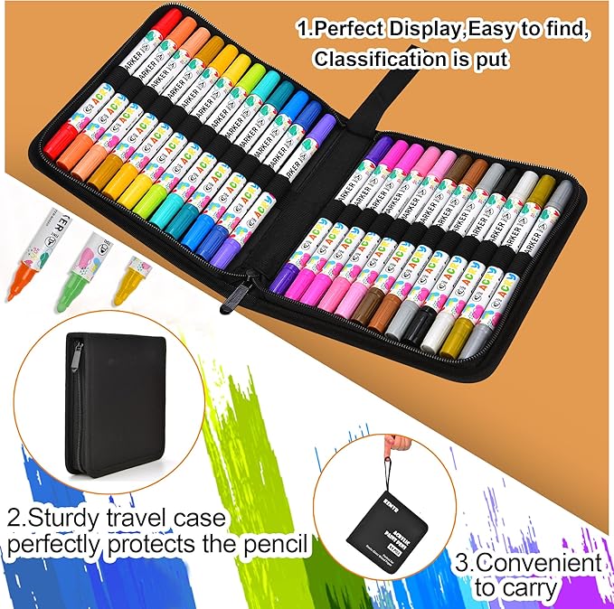 24 Colors Acrylic Paint Pens, Dual Tip Acrylic Paint Markers for Paper, Wood, Canvas, Stone, Rock Painting, Glass, Fabric, DIY, Ceramic, Art Supplies for Kids and Adults Drawing (Dot + Fine)