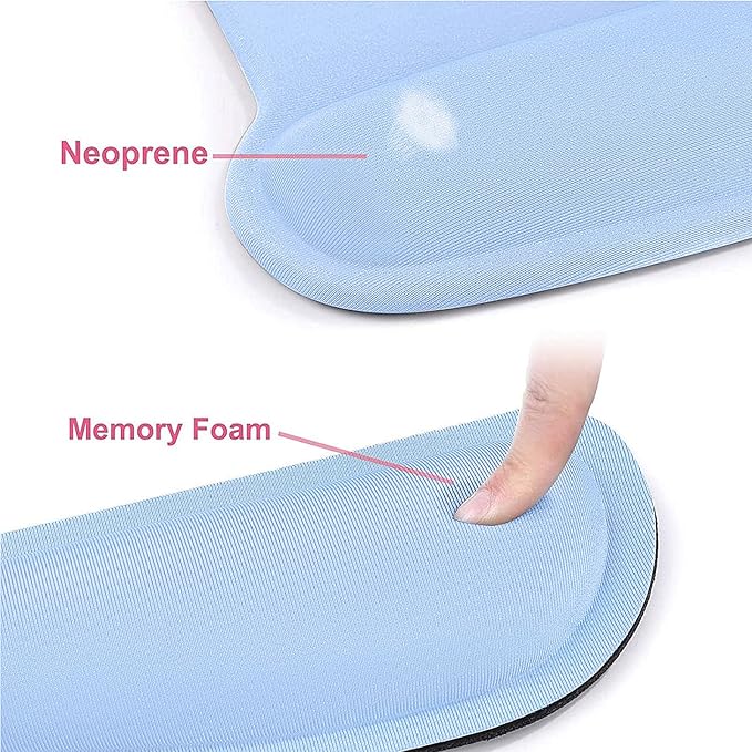 MOSISO Wrist Rest Support for Mouse Pad & Keyboard Set, Ergonomic Mousepad Non-Slip Base Home/Office Pain Relief & Easy Typing Cushion with Neoprene Cloth & Raised Memory Foam, Air Blue