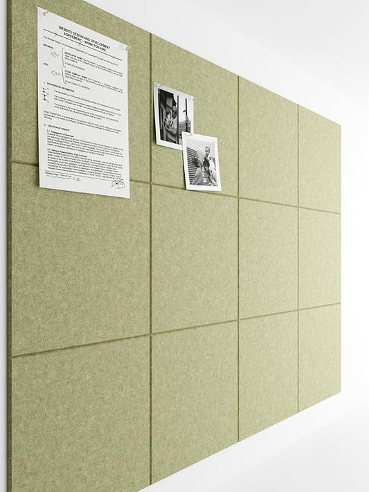 Bumusty Large Cork Board 47"x35" Alternative - 12 Pack Felt Wall Tiles with 70 Safe Removable Adhesive Tabs, 30 Pushpins, Cork Boards for Walls Pin Board Bulletin Board Office Decor (Olive Green)