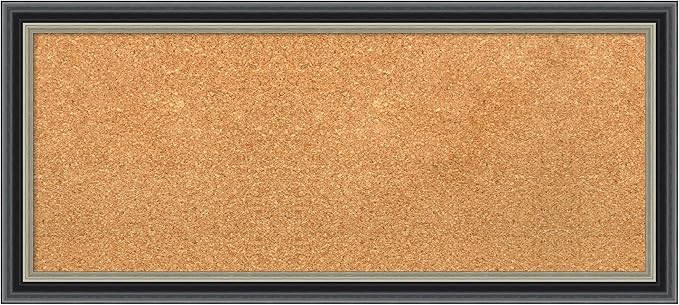Amanti Art Natural Cork Board for Wall, 15x33 Vision Board with Black Wood Frame, Medium Corkboard Office Decor for Home Organization, Modern Contemporary Corkboard Pinboard to display items for home
