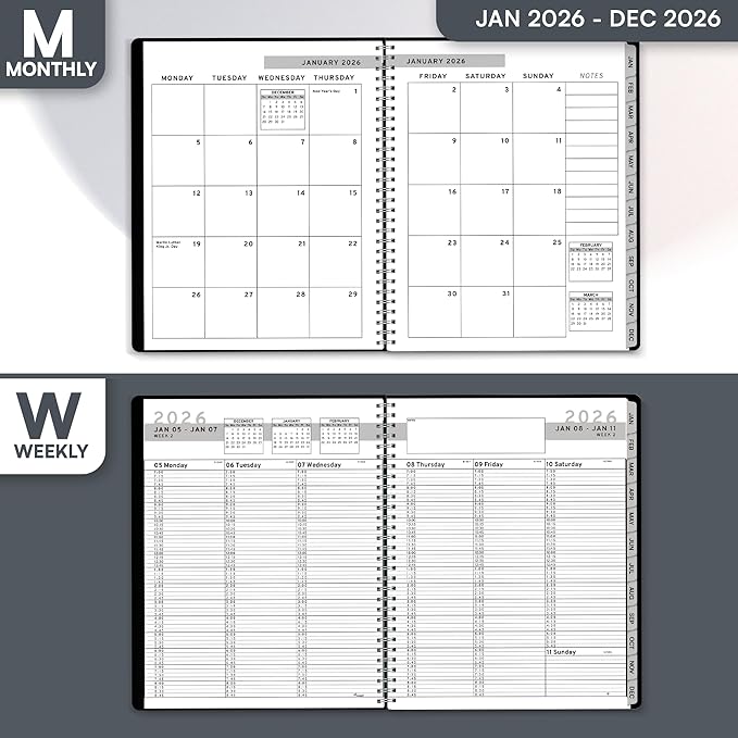 Ensight 2026 Appointment Book and Planner 8.5" x 11" Large Hourly Weekly Daily Schedule Book with Tabs, 15 Minute Time Slots, Black Calendar Organizer Jan 2026–Dec 2026 Appointment Planner - Black