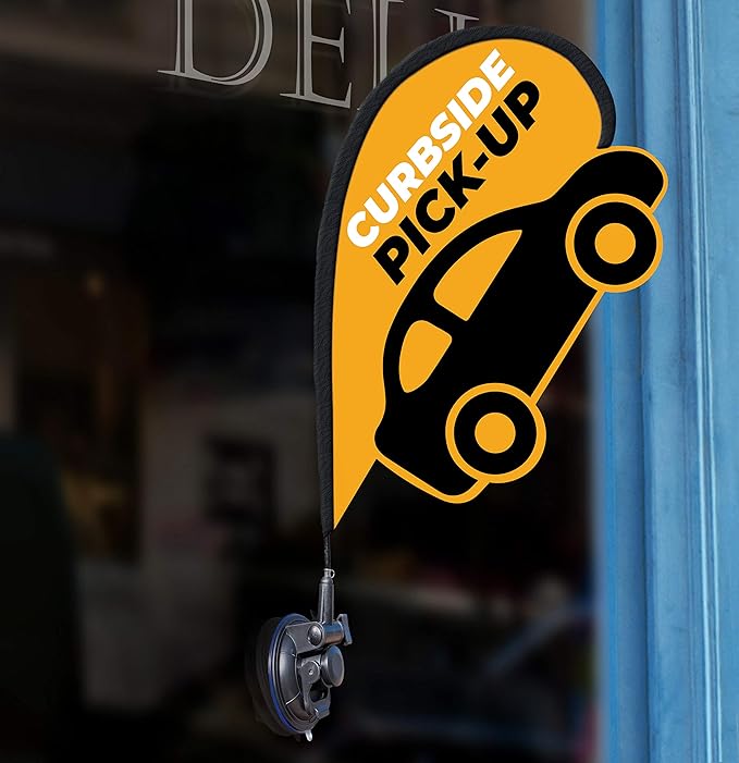 Indoor Outdoor Double Sided Window Flag for Business Sign Drive Thru, Delivery, Pick Up, Essential Business and We are Open Small 3D Flag Kit for Small Business (curbside)