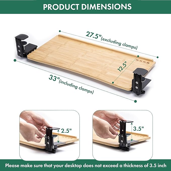 D'vine Dev Under Desk Keyboard Tray with Wrist Rest Bamboo Wood Keyboard Drawer and Mouse Pad, Original Wood, KBT-1