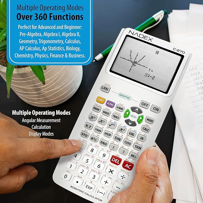 Scientific Calculator with Graphing, Includes Carrying Case, for College and High School Students, Calculus, Algebra, Geometry, Trigonometry, Statistics, Physics, Chemistry, White