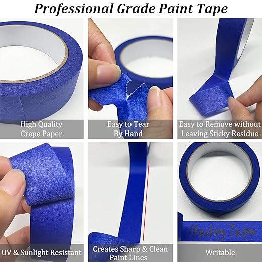 Premium Painters Tape, 10 Rolls Blue Tape Painters Masking Tape for Multi-Purpose, 601yds=10*0.94inch*60.1yds, Craft Adhesive Paint Tape for Walls, DIY Crafts Arts, Labeling, Decoration, Easy Removal