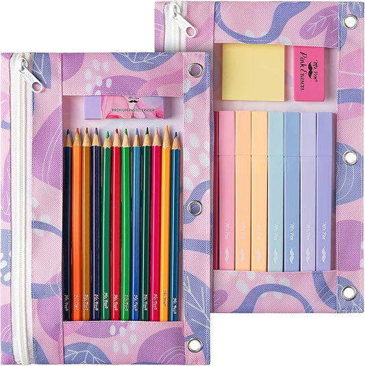 Mr. Pen 2Pack Zipper Pencil Cases - 3 Ring Binder Pouch with Zipper