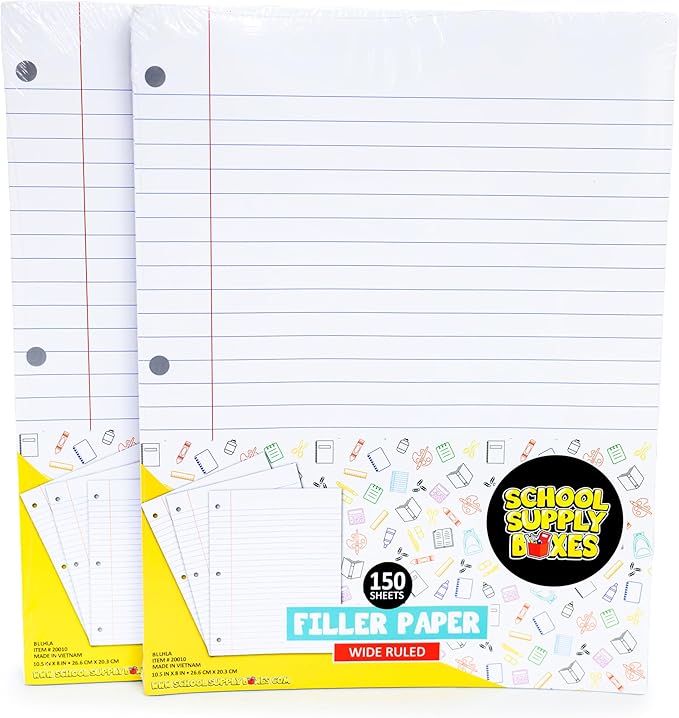 School Supply Boxes | Wide-Ruled Loose Leaf Paper | 48 Pack | 150 Sheets Per Pack, 3-Ring Binder Compatible