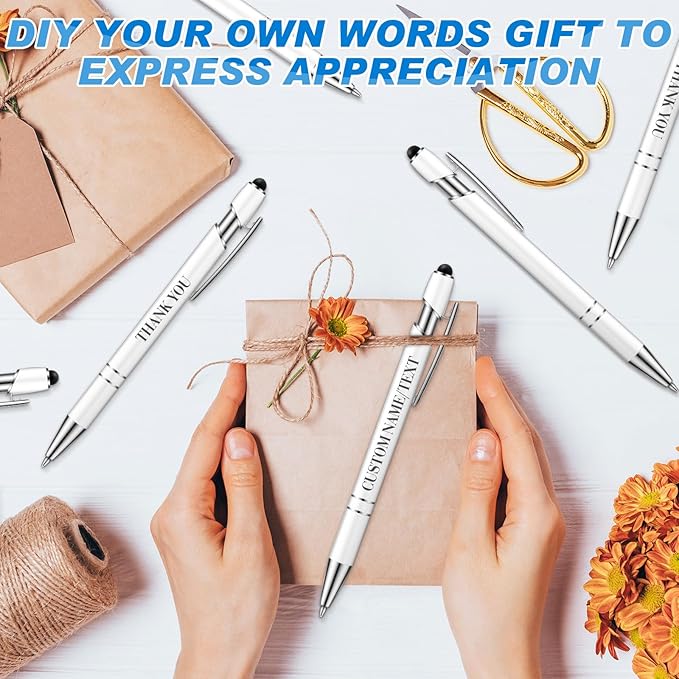 Tenare 12 Pieces 2 in 1 Stylus Metal Ballpoint Pen with Stylus Tip, 1.0 mm Black Ink Ballpoint Pen for Touch Screens(White)