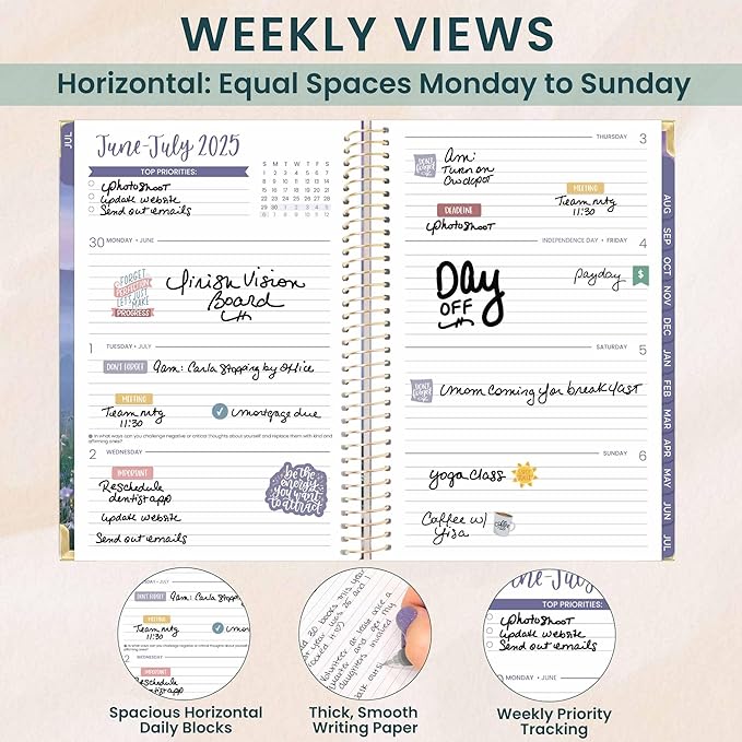 bloom daily planners HARDCOVER Planner 2025-2026 Academic Year (July 2025 - July 2026) - A5 Task Goal Organizer - Monthly & Weekly Inspirational Agenda Book - 5.5" x 8.25" - Mystical Mountains