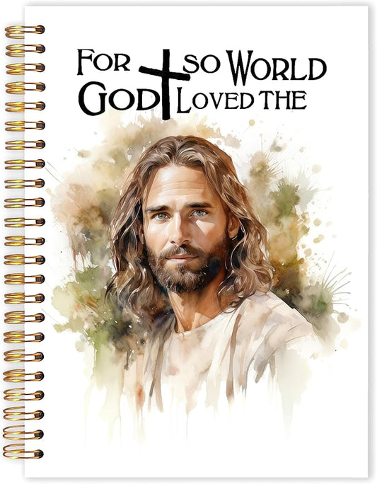 Qabliqo Jesus Christian Spiral Notebooks, Jesus Journals for Writing, Religious Christian Journal for Women Men, for God So Loved the World Bible Notebook for Note Taking, 5.5x8.3 Inch