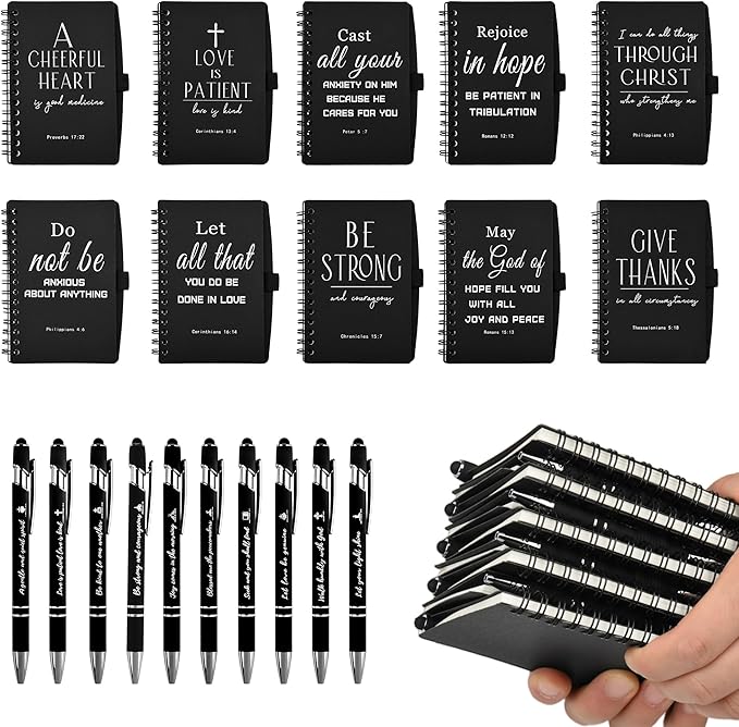 INSADA Christian Prayer Journal Spiral Black Notebooks Bulk Small Notepad with Pens - Small Notepads (4.13”x5.43”) - Christmas Gifts for male, Church Members & Bible Study Groups (30 sets Black)