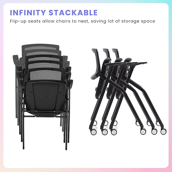 2 Pack Stackable Conference Room Chairs with Wheels and Paddle, Ergonomic Mesh Back and Arms for Meeting, Conference, Reception, Training Room & Home Office Desk Folding Chairs