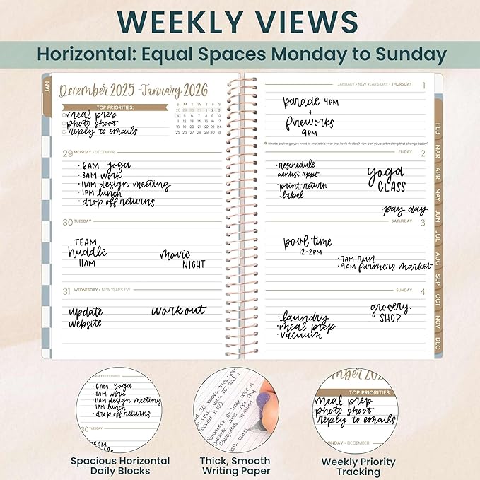 bloom daily planners 2026 Planner (January - December) Calendar Year Organizer - 5.5” x 8.25” - Weekly & Monthly Agenda Book with Stickers & Bookmark - Checkered